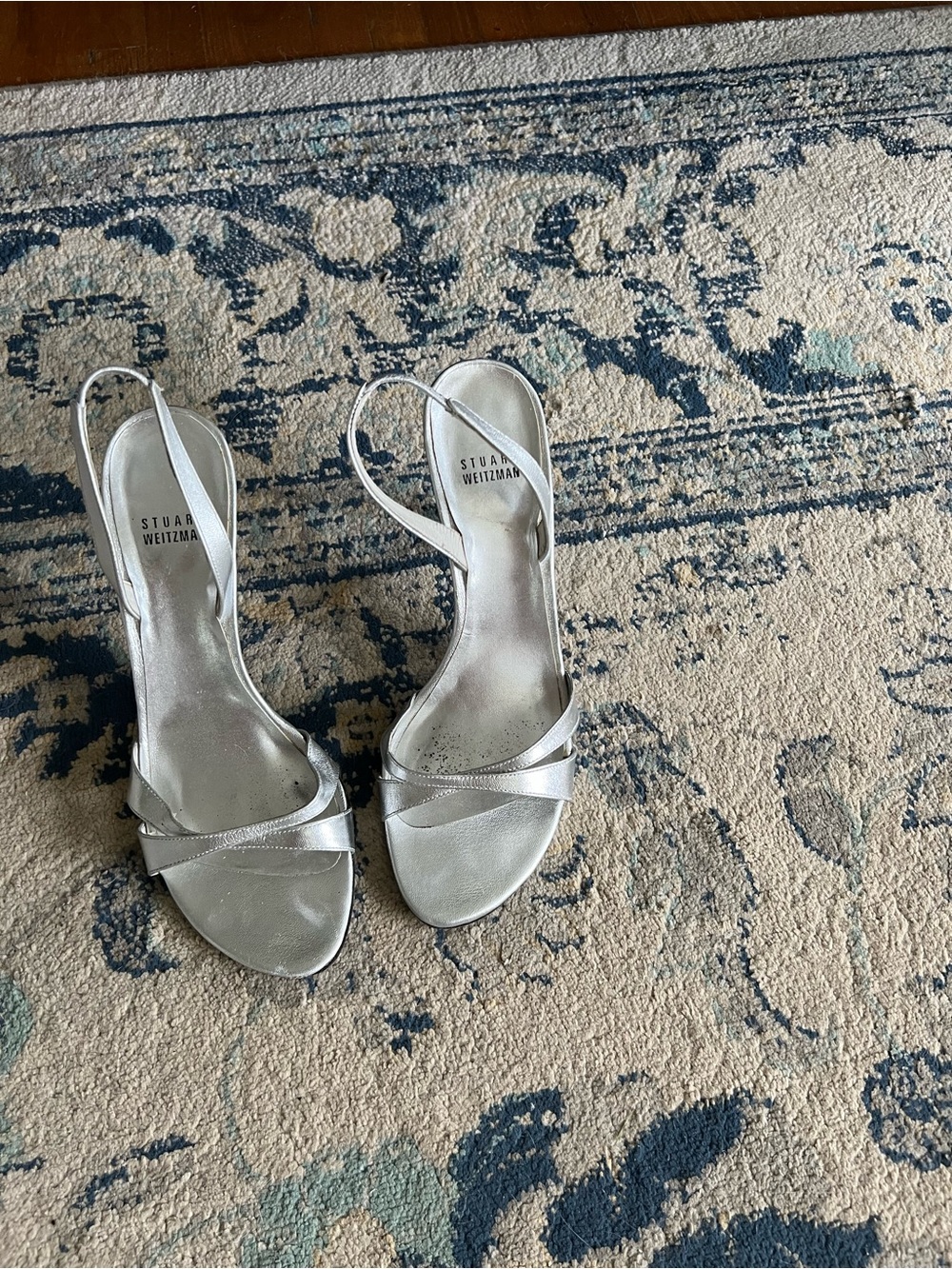 Stuart Weitzman Metallic Silver Slingback Heels